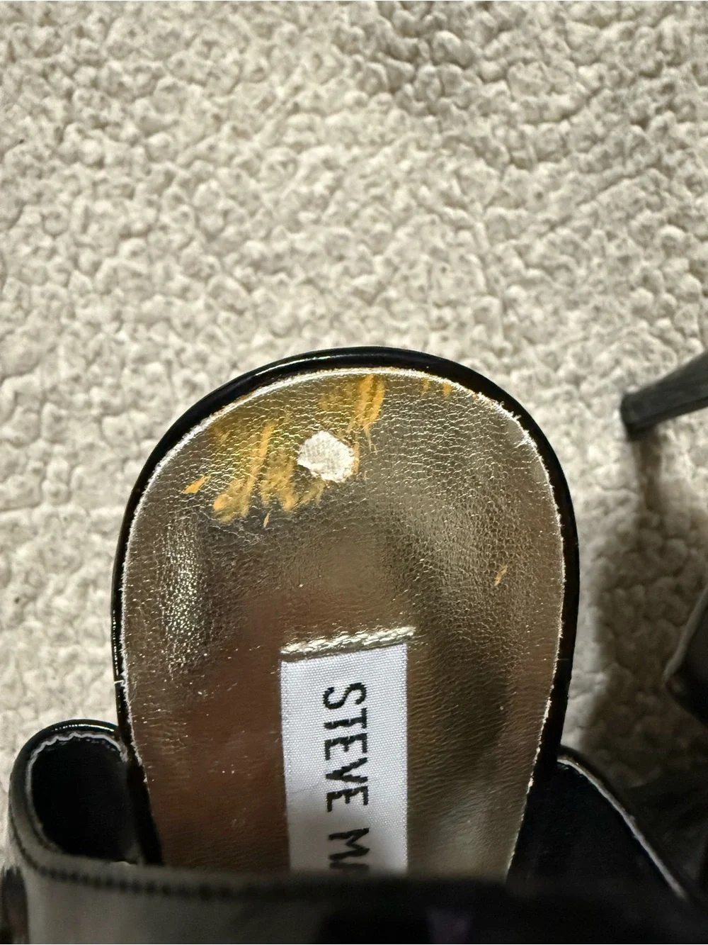 Steve Madden Black Patent Platform Slingback Sandals with Gold Accents